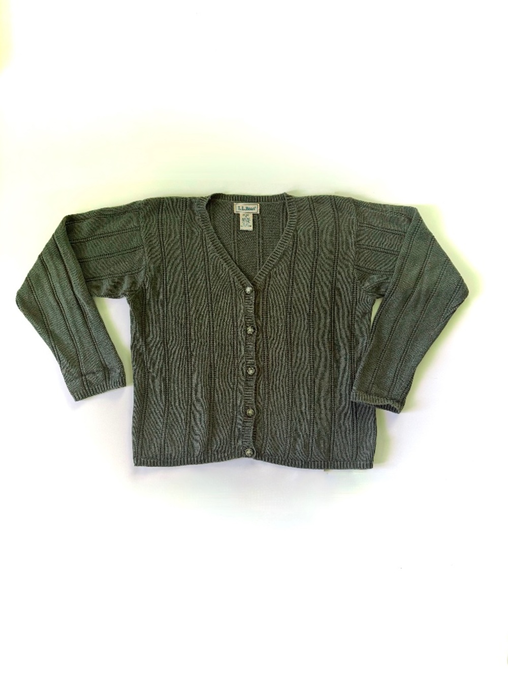 L.L. Bean V-neck, button-down, sweater - Olive Green - (Sz Small)